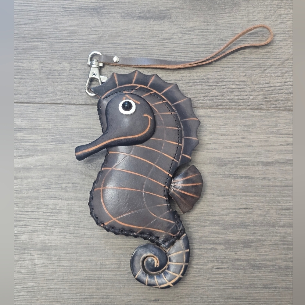 Gulf Shores Alabama Leather Seahorse Wristlet Grey Tan Travel Beach Vacation